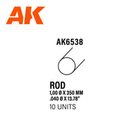 AK Interactive Styrene Rod 1.00mm x 350mm Pack of 10