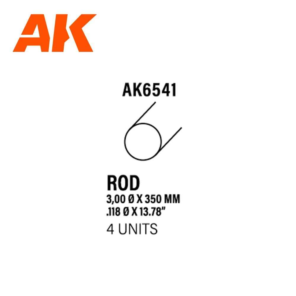 AK Interactive Styrene Rod 3.00mm x 350mm Pack of 4