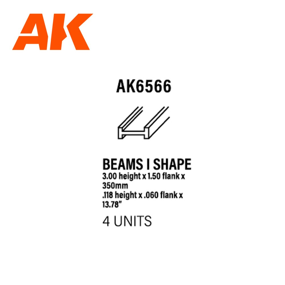 AK Interactive Styrene I Shape Beam 3.0 x 1.5 x 350mm Pack of 4