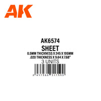 AK Interactive Styrene Sheet 0.5mm x 245 x 195mm Pack of 3