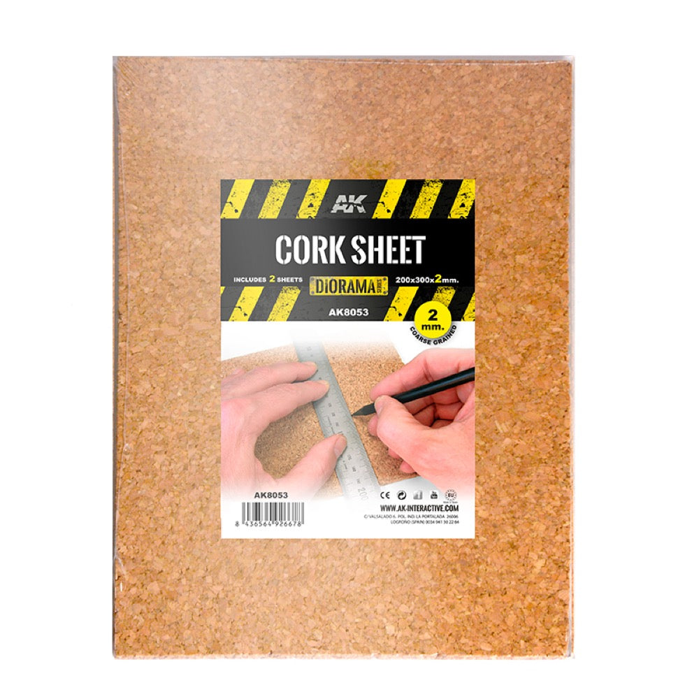 AK Interactive 8053 Cork Sheets Coarse Grained 200 X 300 X 2mm 2 Sheets