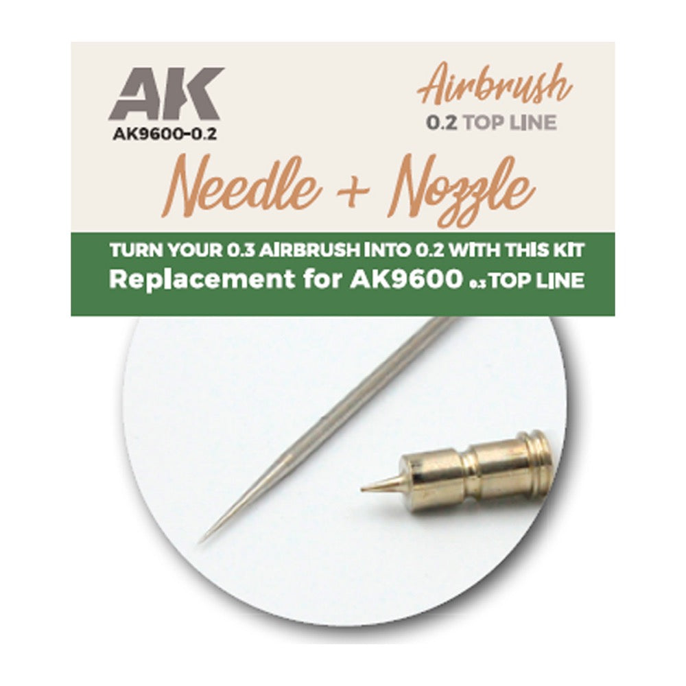 AK Interactive Needle + Nozzle 0.2 Top Line Replacement for Airbrush AK9600 0.3 Top Line