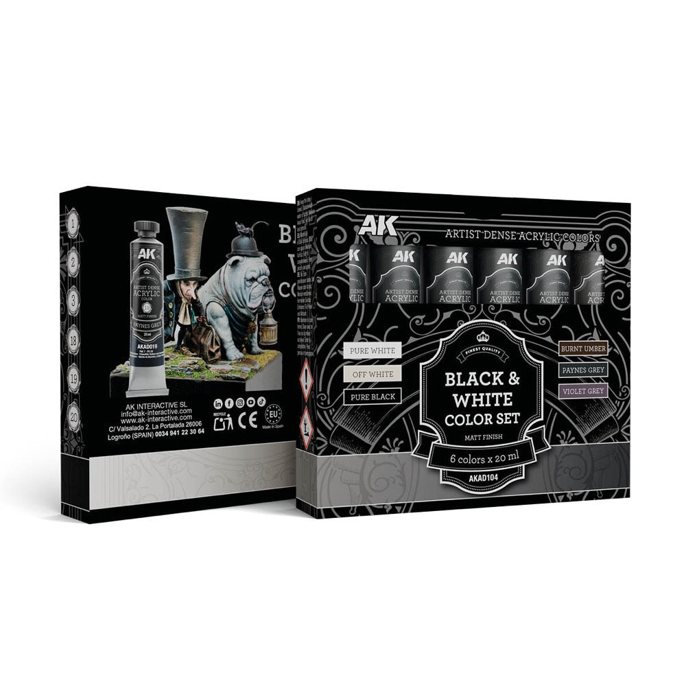 AK Interactive Artist Dense Acrylic Black & White Color Set
