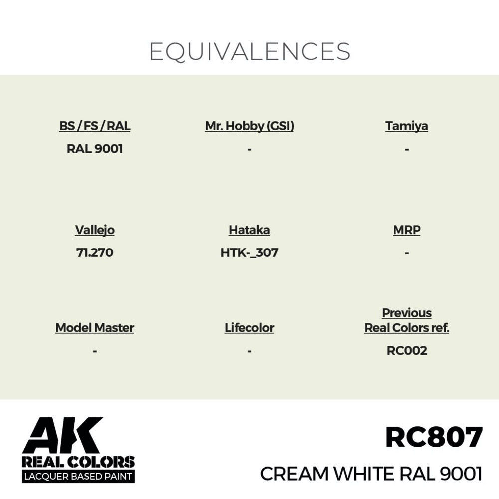 AK Interactive RC807 Real Colors Cream White RAL 9001 17ml Lacquer Paint
