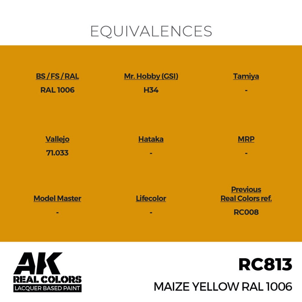 AK Interactive RC813 Real Colors Maize Yellow RAL 1006 17ml Lacquer Paint