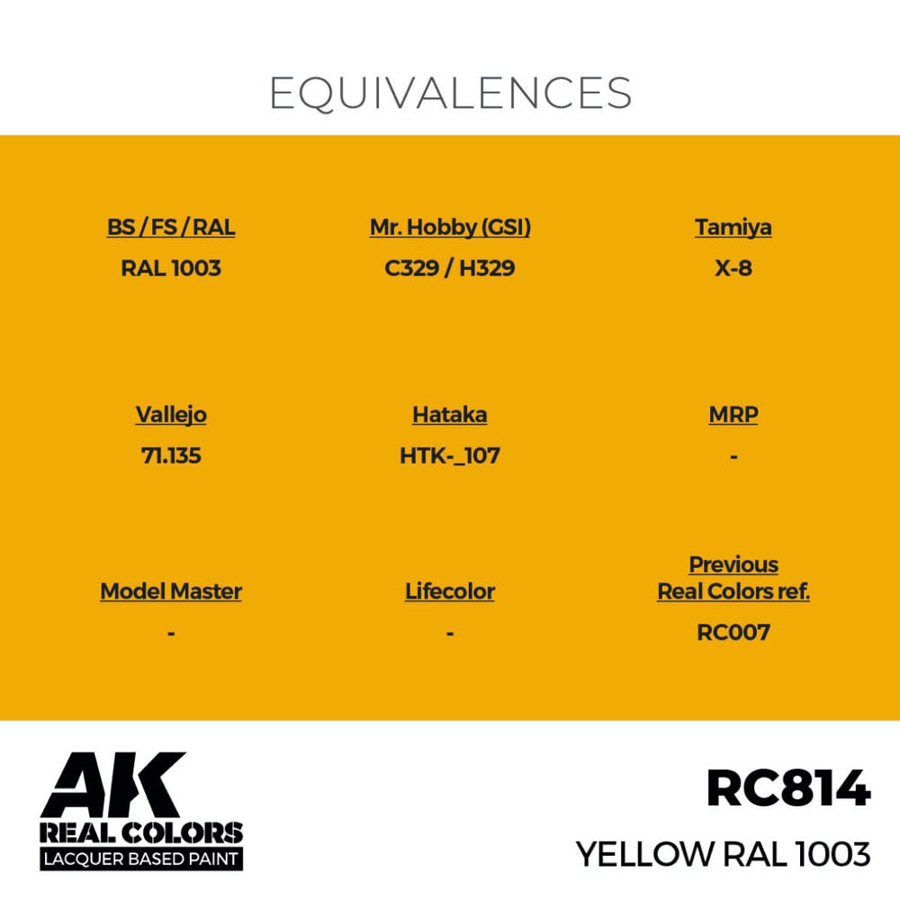 AK Interactive RC814 Real Colors Yellow RAL 1003 17ml Lacquer Paint