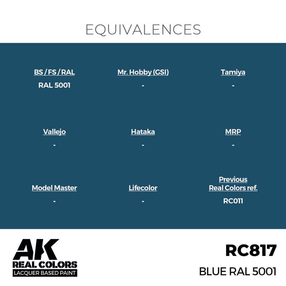 AK Interactive RC817 Real Colors Blue RAL 5001 17ml Lacquer Paint