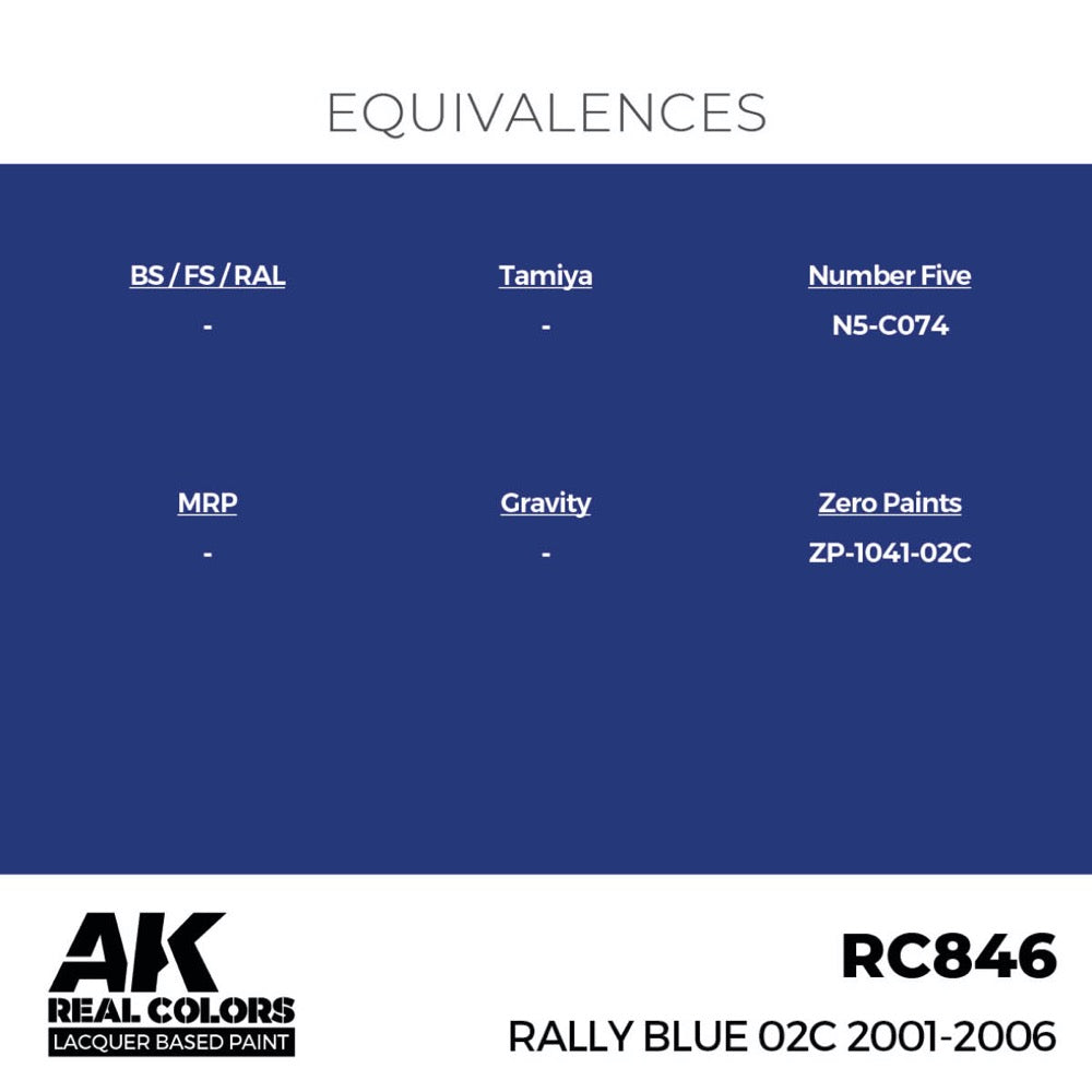 AK Interactive RC846 Real Colors Rally Blue 02C 2001-2006 17ml Lacquer Paint
