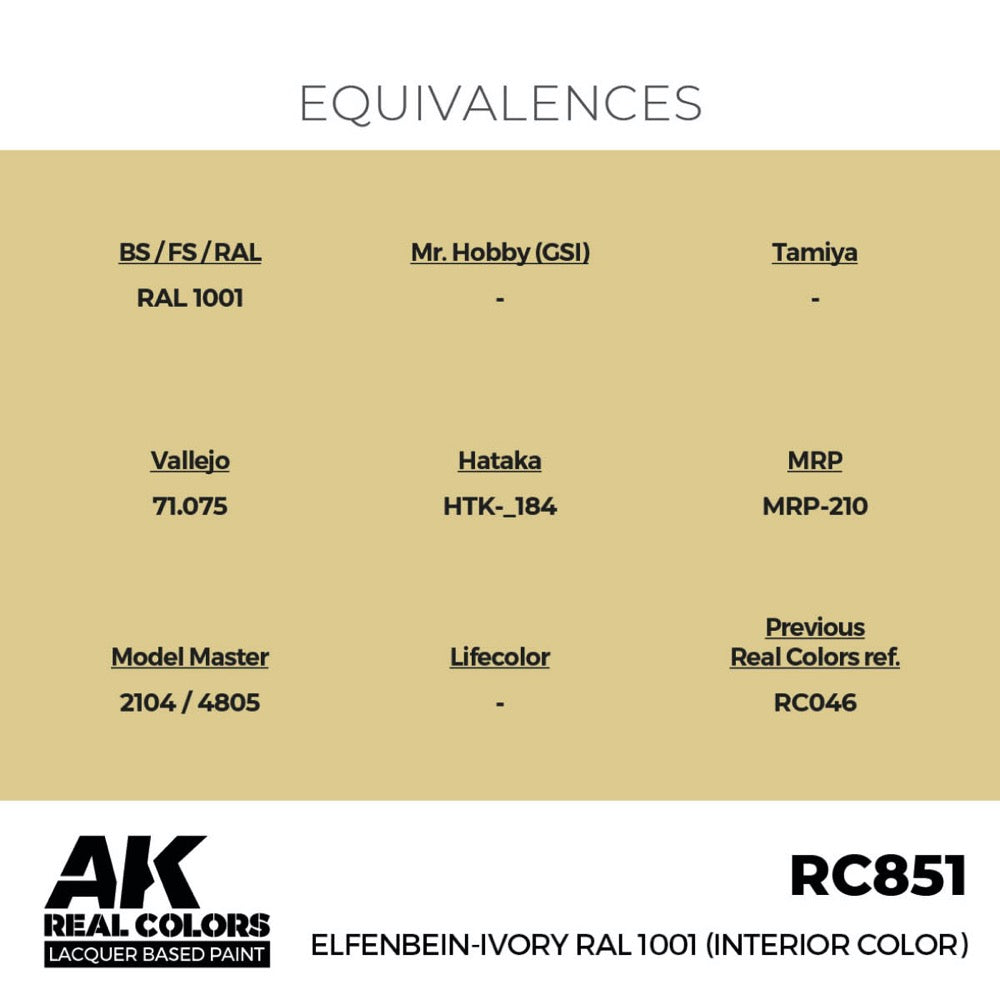 AK Interactive RC851 Real Colors Elfenbein-Ivory RAL 1001 Interior Color 17ml Lacquer Paint
