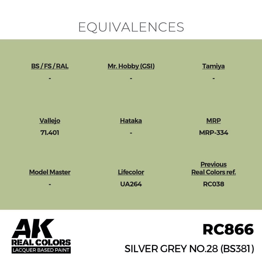 AK Interactive RC866 Real Colors Silver Grey No.28 BS381 17ml Lacquer Paint