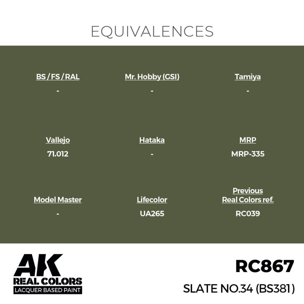 AK Interactive RC867 Real Colors Slate No.34 BS381 17ml Lacquer Paint