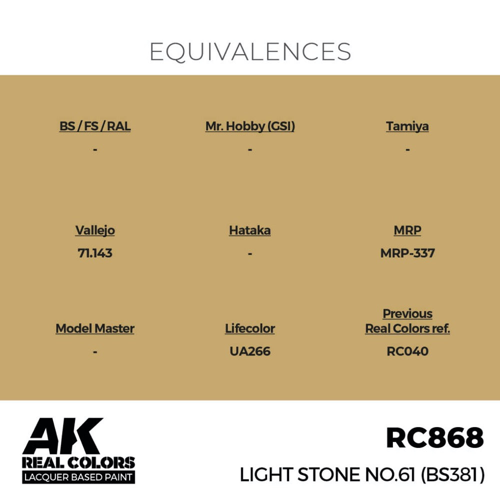 AK Interactive RC868 Real Colors Light Stone No.61 BS381 17ml Lacquer Paint