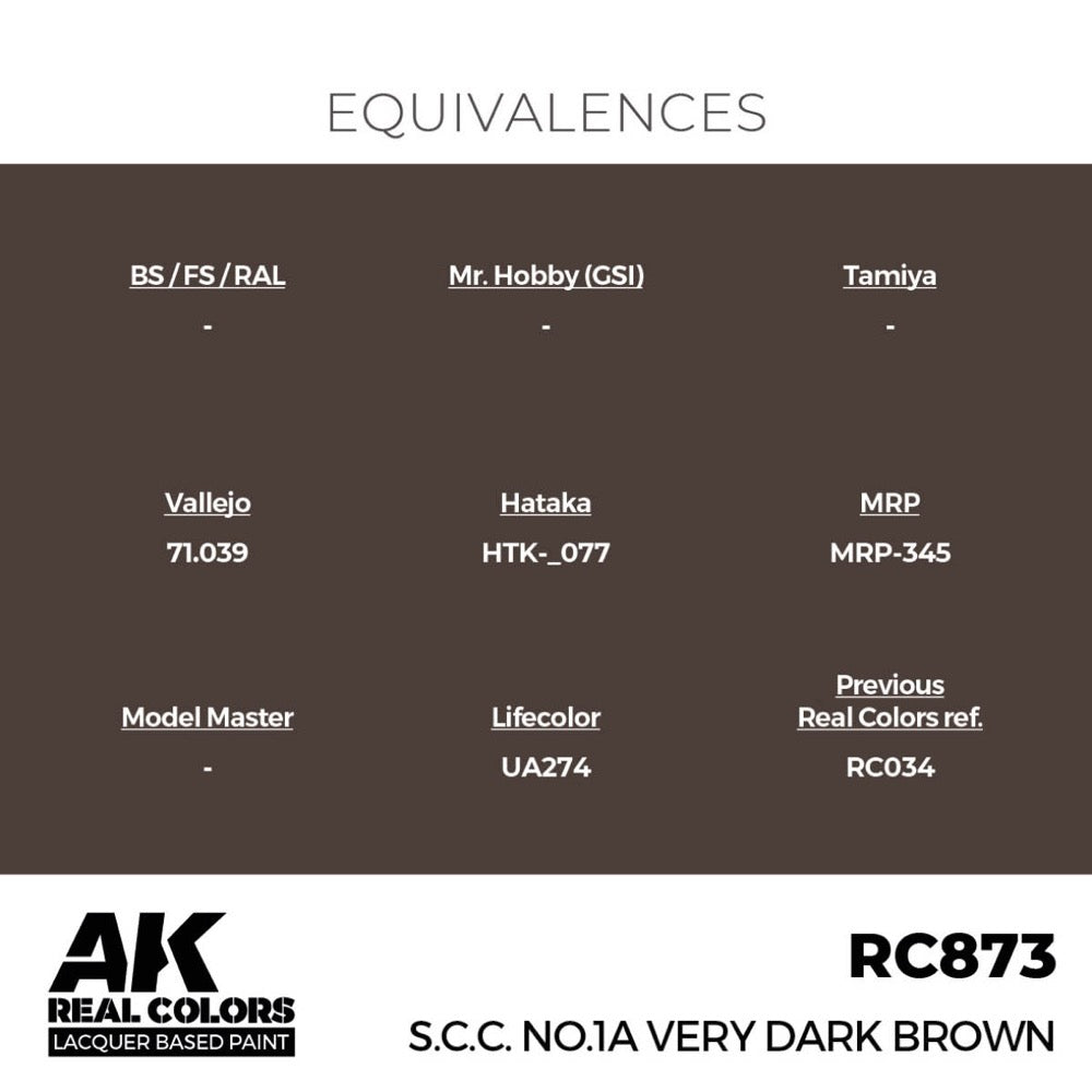 AK Interactive RC873 Real Colors S.C.C. No.1A Very Dark Brown 17ml Lacquer Paint
