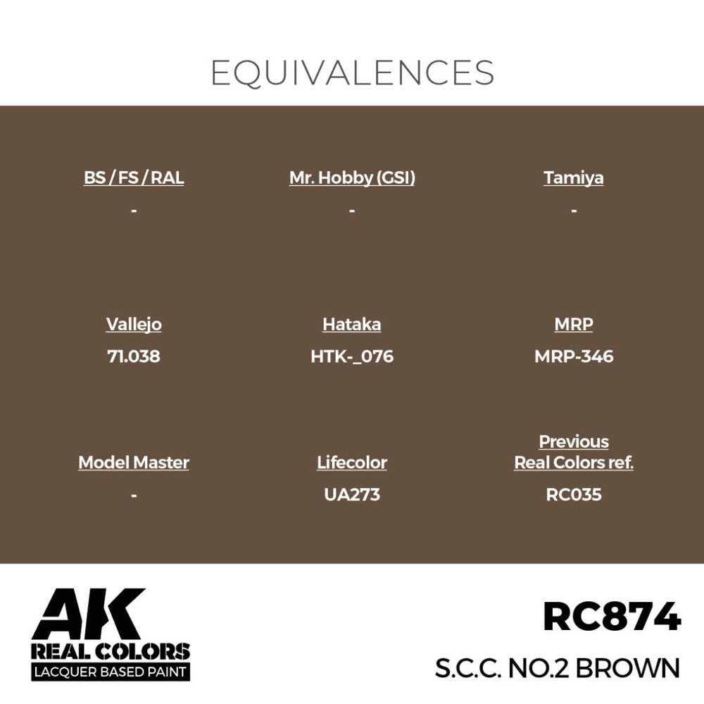 AK Interactive RC874 Real Colors S.C.C. No.2 Brown 17ml Lacquer Paint