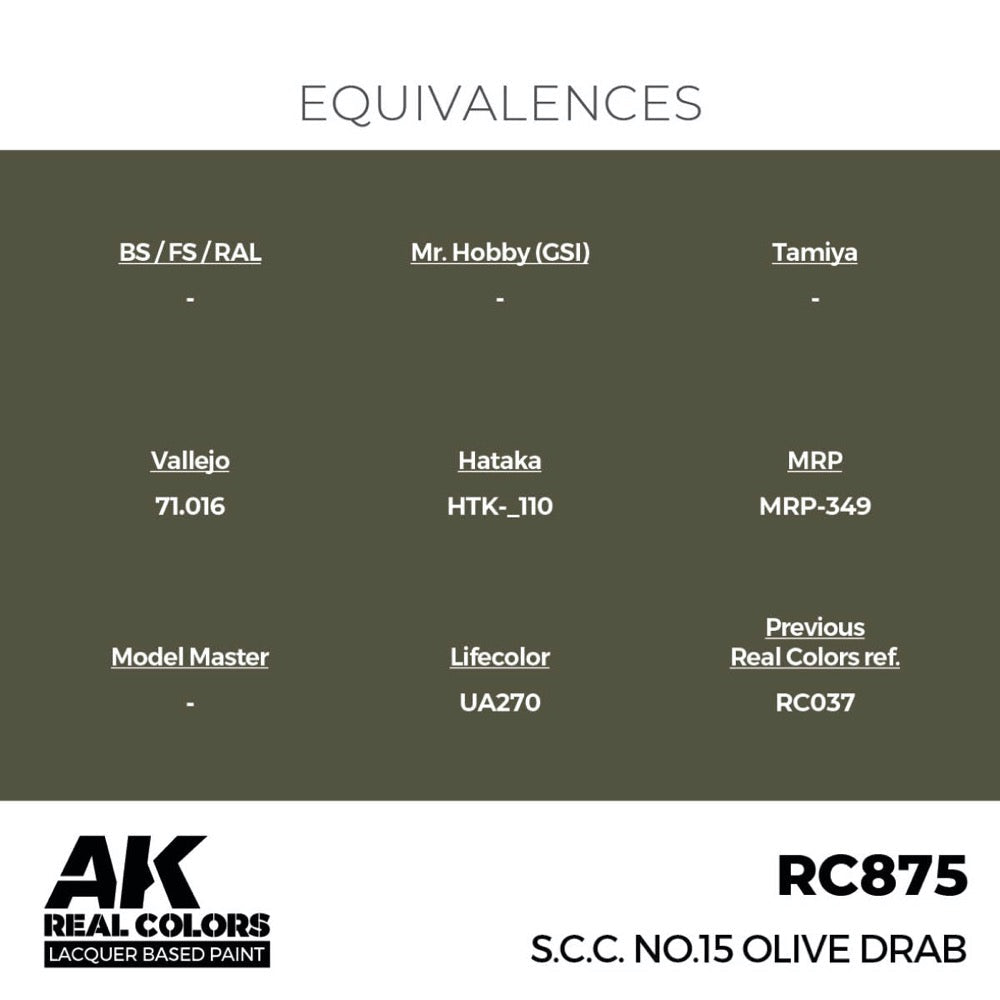 AK Interactive RC875 Real Colors S.C.C. No.15 Olive Drab 17ml Lacquer Paint