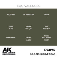 AK Interactive RC875 Real Colors S.C.C. No.15 Olive Drab 17ml Lacquer Paint