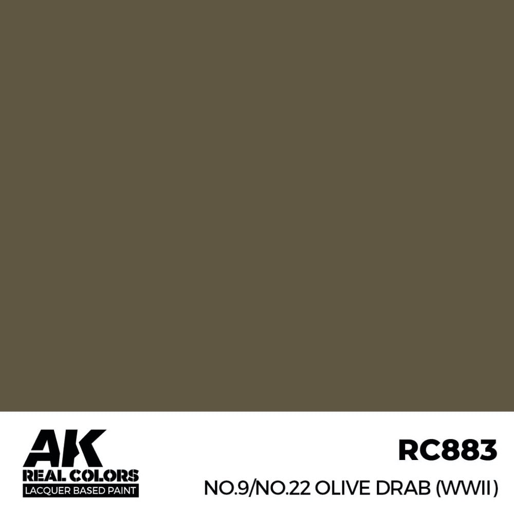 AK Interactive RC883 Real Colors No.9/No.22 Olive Drab WWII 17ml Lacquer Paint