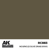 AK Interactive RC883 Real Colors No.9/No.22 Olive Drab WWII 17ml Lacquer Paint