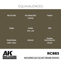 AK Interactive RC883 Real Colors No.9/No.22 Olive Drab WWII 17ml Lacquer Paint