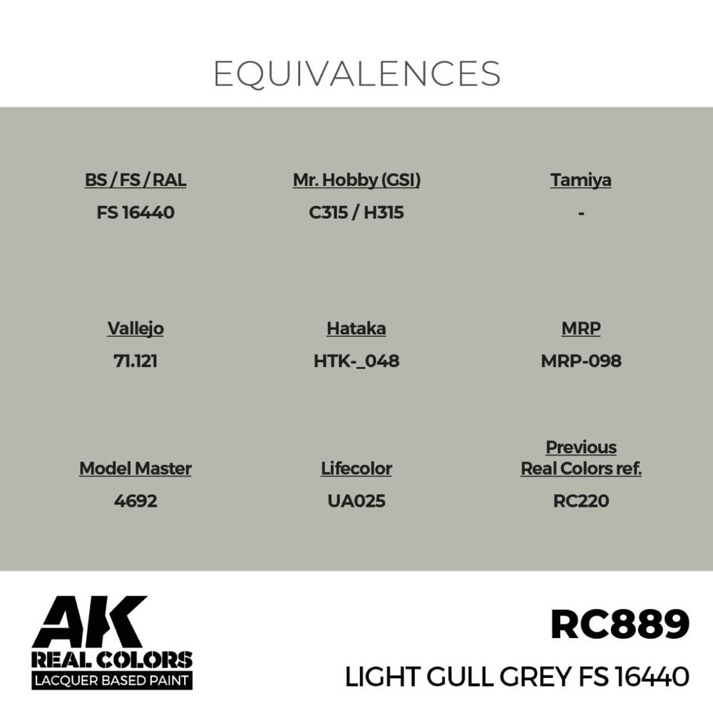 AK Interactive RC889 Real Colors Light Gull Grey FS 16440 17ml Lacquer Paint