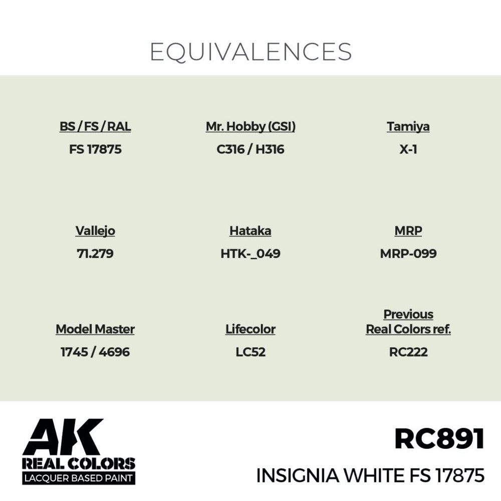 AK Interactive RC891 Real Colors Insignia White FS 17875 17ml Lacquer Paint