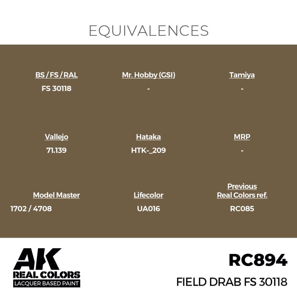 AK Interactive RC894 Real Colors Field Drab FS 30118 17ml Lacquer Paint