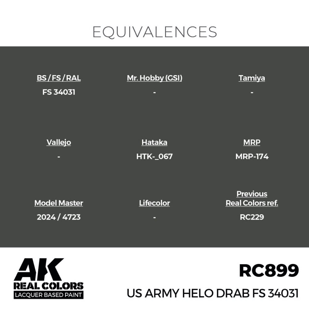 AK Interactive RC899 Real Colors US Army Helo Drab FS 34031 17ml Lacquer Paint