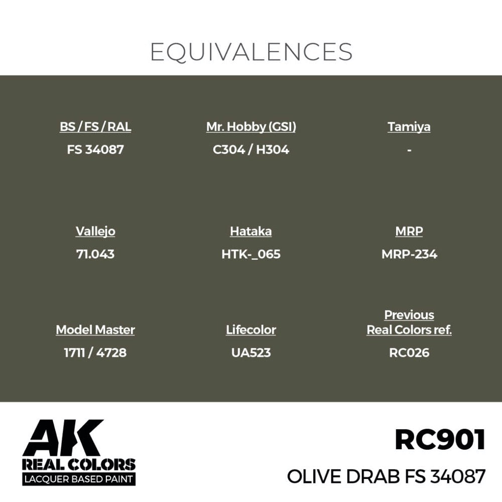 AK Interactive RC901 Real Colors Olive Drab FS 34087 17ml Lacquer Paint
