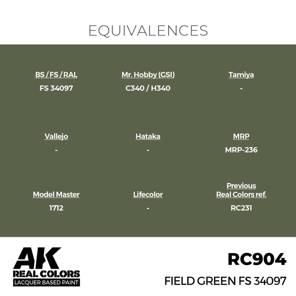 AK Interactive RC904 Real Colors Field Green FS 34097 17ml Lacquer Paint