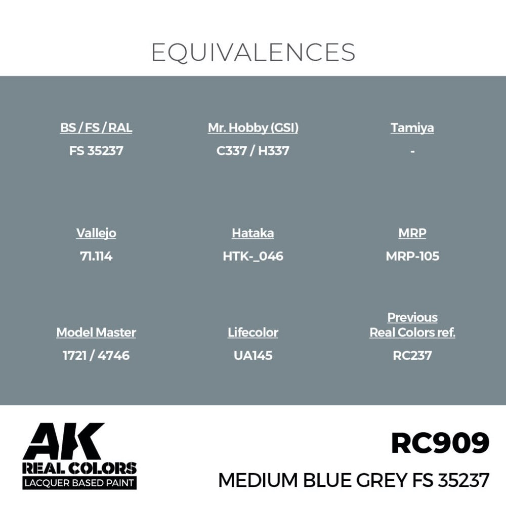 AK Interactive RC909 Real Colors Medium Blue Grey FS 35237 17ml Lacquer Paint