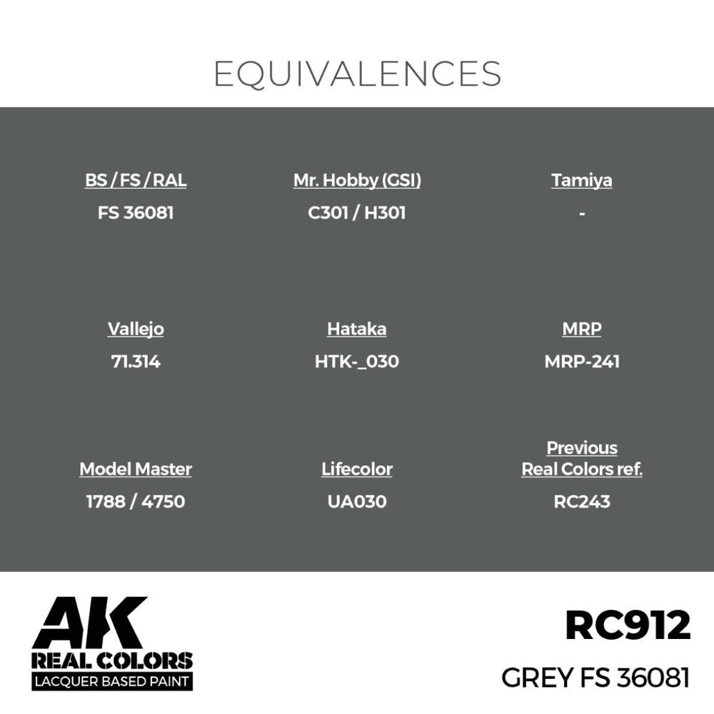 AK Interactive RC912 Real Colors Grey FS 36081 17ml Lacquer Paint