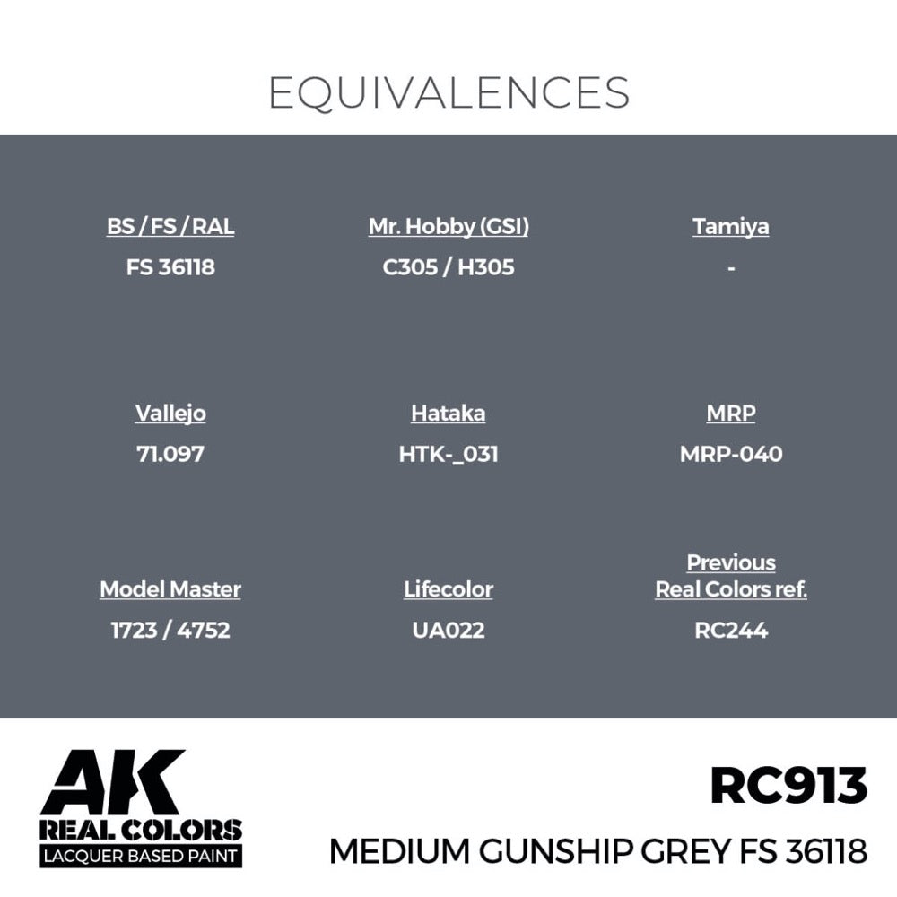 AK Interactive RC913 Real Colors Medium Gunship Grey FS 36118 17ml Lacquer Paint
