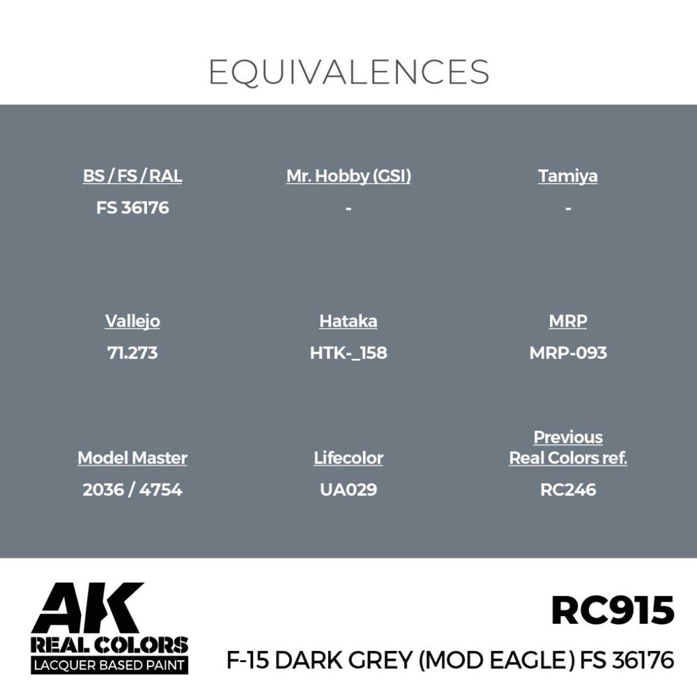 AK Interactive RC915 Real Colors F-15 Dark Grey MOD EAGLE FS 36176 17ml Lacquer Paint