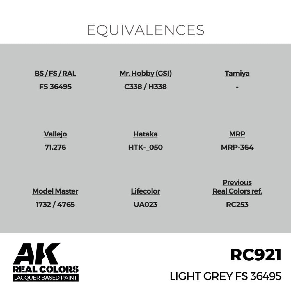 AK Interactive RC921 Real Colors Light Grey FS 36495 17ml Lacquer Paint