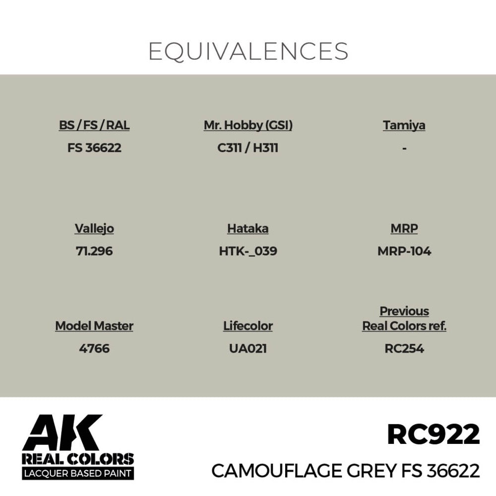 AK Interactive RC922 Real Colors Camouflage Grey FS 36622 17ml Lacquer Paint