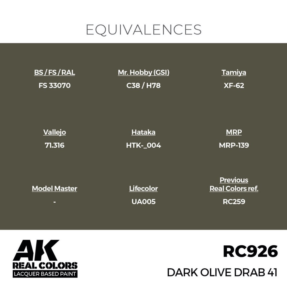 AK Interactive RC926 Real Colors Dark Olive Drab 41 17ml Lacquer Paint