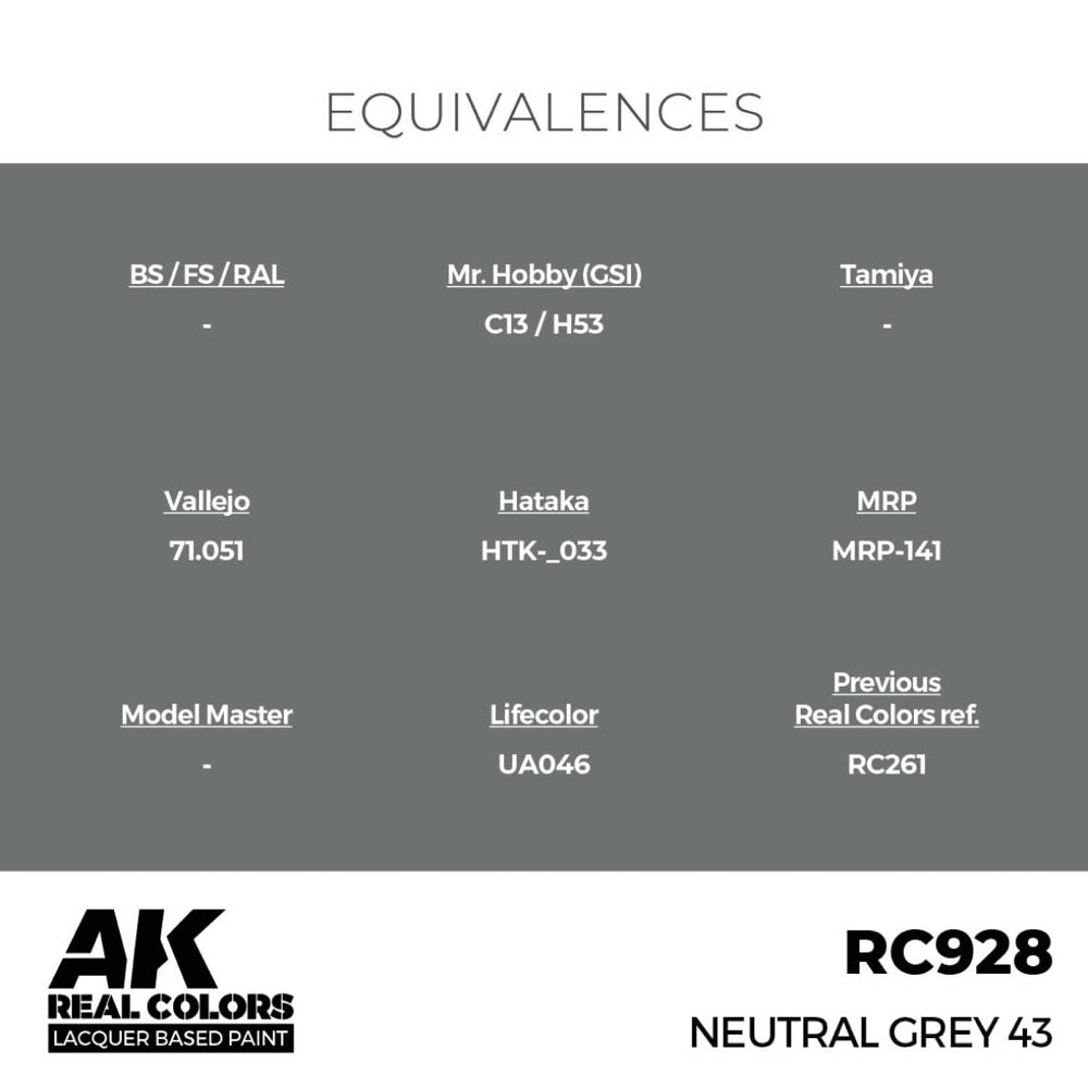 AK Interactive RC928 Real Colors Neutral Grey 43 17ml Lacquer Paint