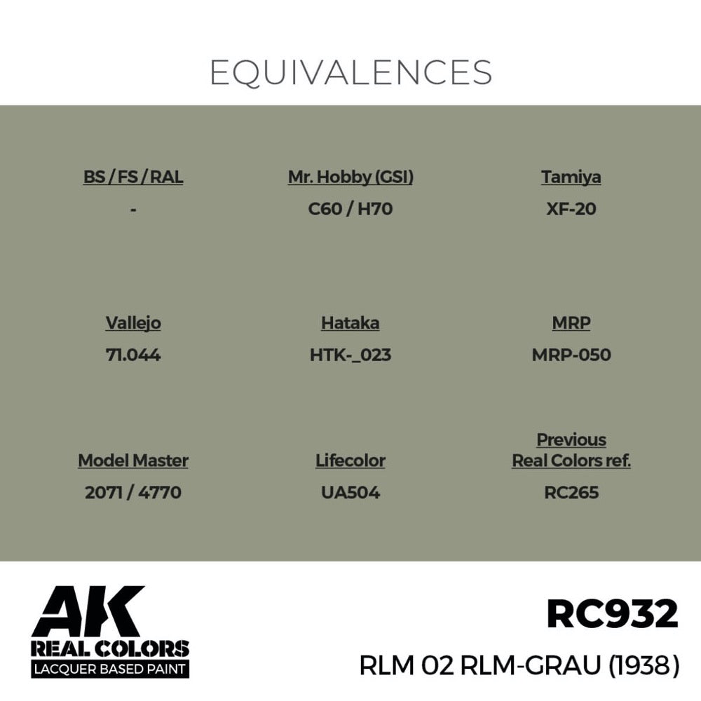 AK Interactive RC932 Real Colors RLM 02 RLM-GRAU 1938 17ml Lacquer Paint