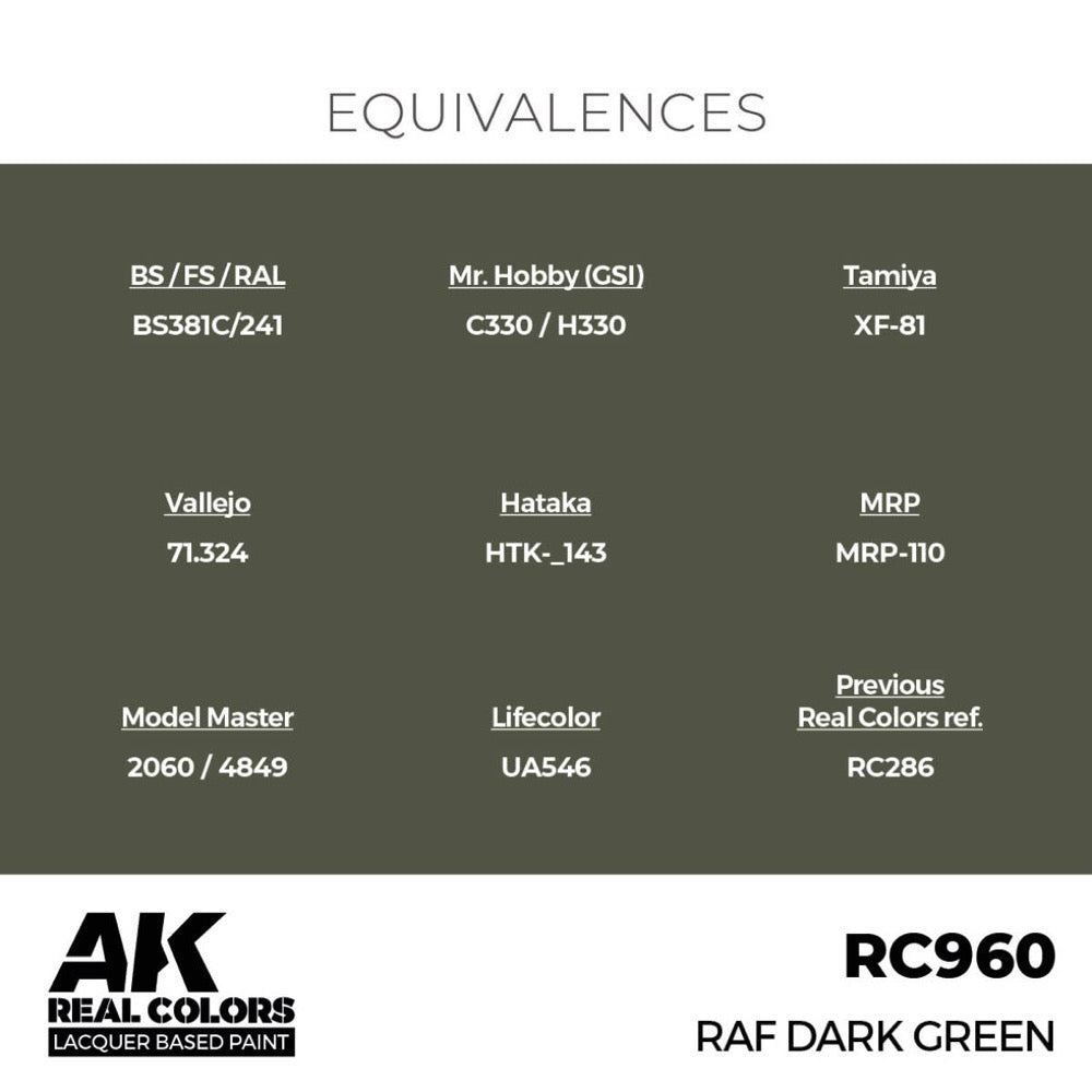 AK Interactive RC960 Real Colors RAF Dark Green 17ml Lacquer Paint