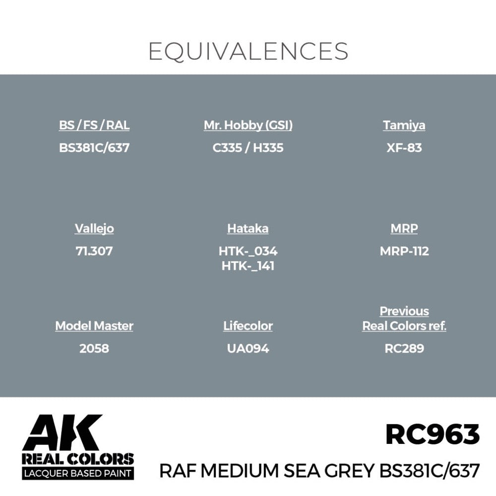 AK Interactive RC963 Real Colors RAF Medium Sea Grey BS381C/637 17ml Lacquer Paint