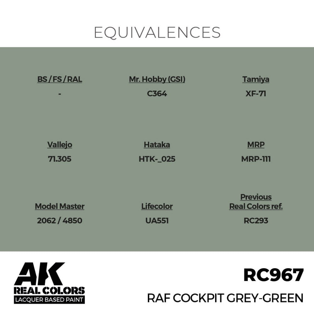 AK Interactive RC967 Real Colors RAF Cockpit Grey-Green 17ml Lacquer Paint