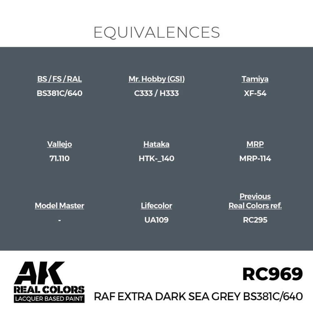AK Interactive RC969 Real Colors RAF Extra Dark Sea Grey BS381C/640 17ml Lacquer Paint