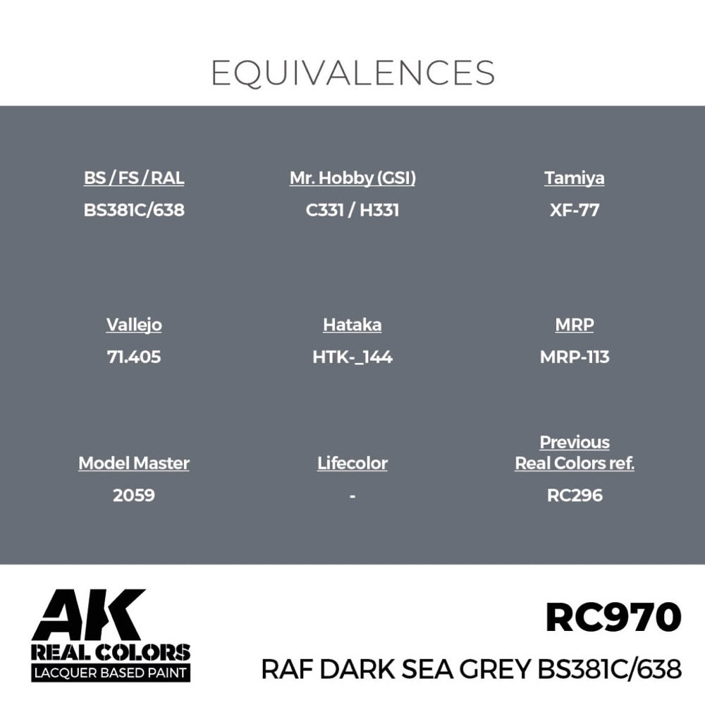 AK Interactive RC970 Real Colors RAF Dark Sea Grey BS381C/638 17ml Lacquer Paint