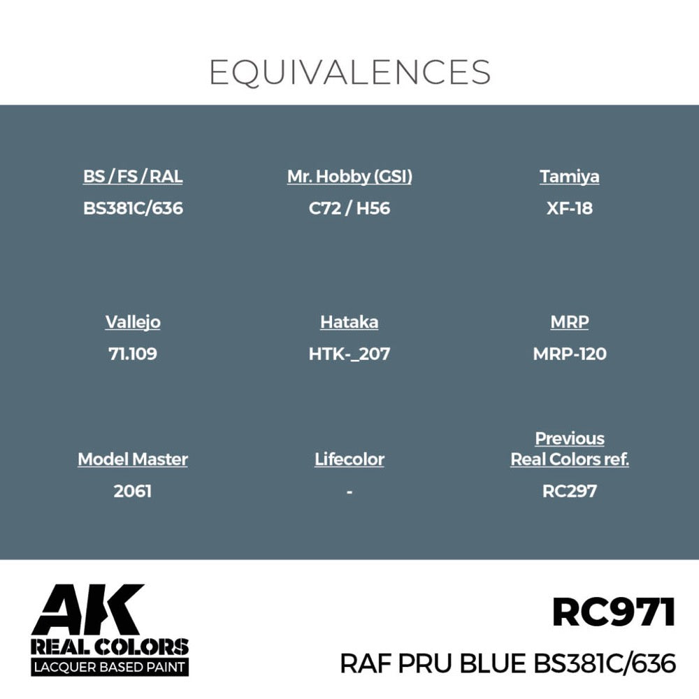 AK Interactive RC971 Real Colors RAF PRU Blue BS381C/636 17ml Lacquer Paint