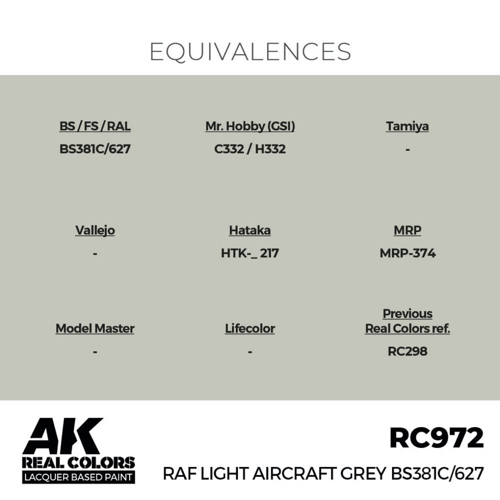 AK Interactive RC972 Real Colors RAF Light Aircraft Grey BS381C/627 17ml Lacquer Paint