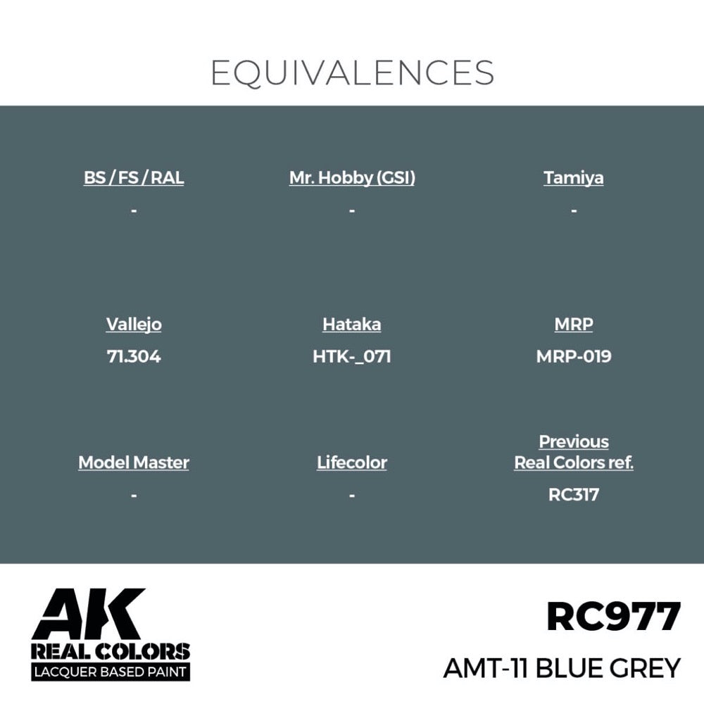 AK Interactive RC977 Real Colors AMT-11 Blue Grey 17ml Lacquer Paint
