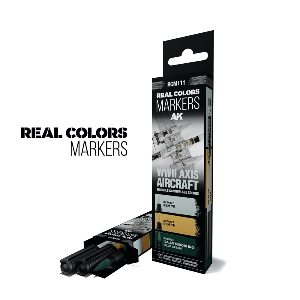 AK interactive RC111 Real Colors Markers WWII Axis Aircraft Squiggle Camouflage Colors Set x 3