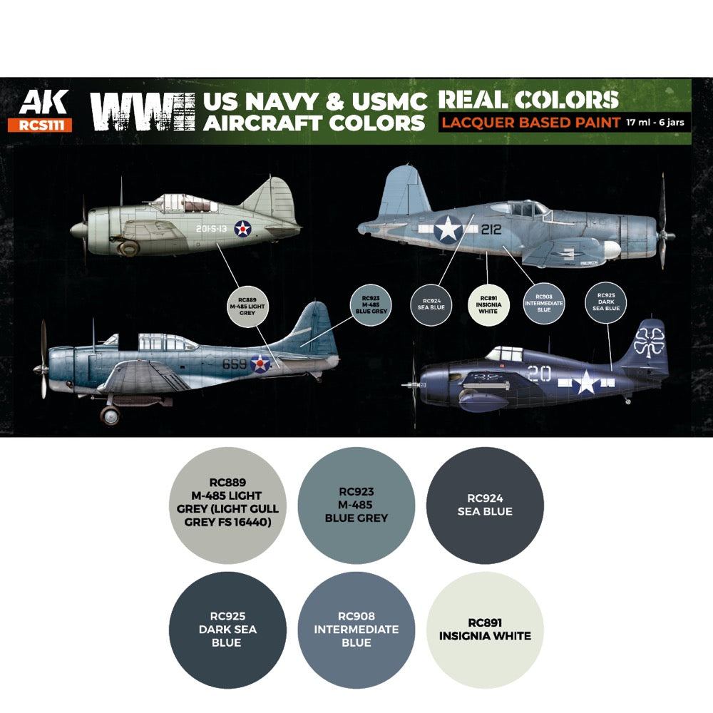 AK Interactive RCS111 Real Colors Set WWII US Navy & USMC Aircraft Colours