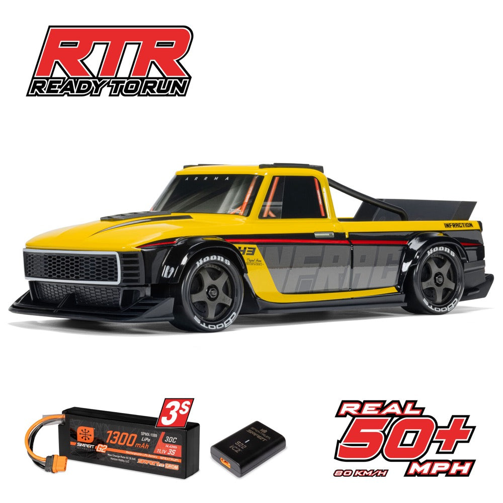 Arrma Infraction Grom 3S BLX 4X4 1/12 All-Road Truck (Yellow)