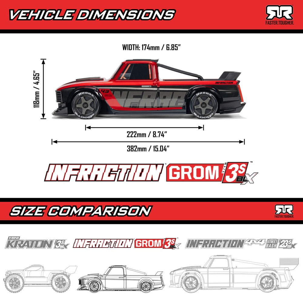 Arrma Infraction Grom 3S BLX 4X4 1/12 All-Road Truck (Ready to Run Basic) Blue